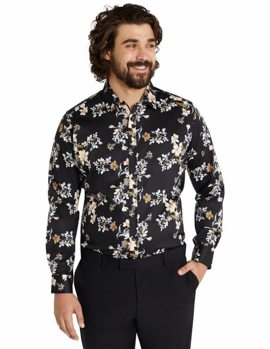 Big & Tall * | Johnny Bigg Less Expensive Miles Floral Print Shirt In Black