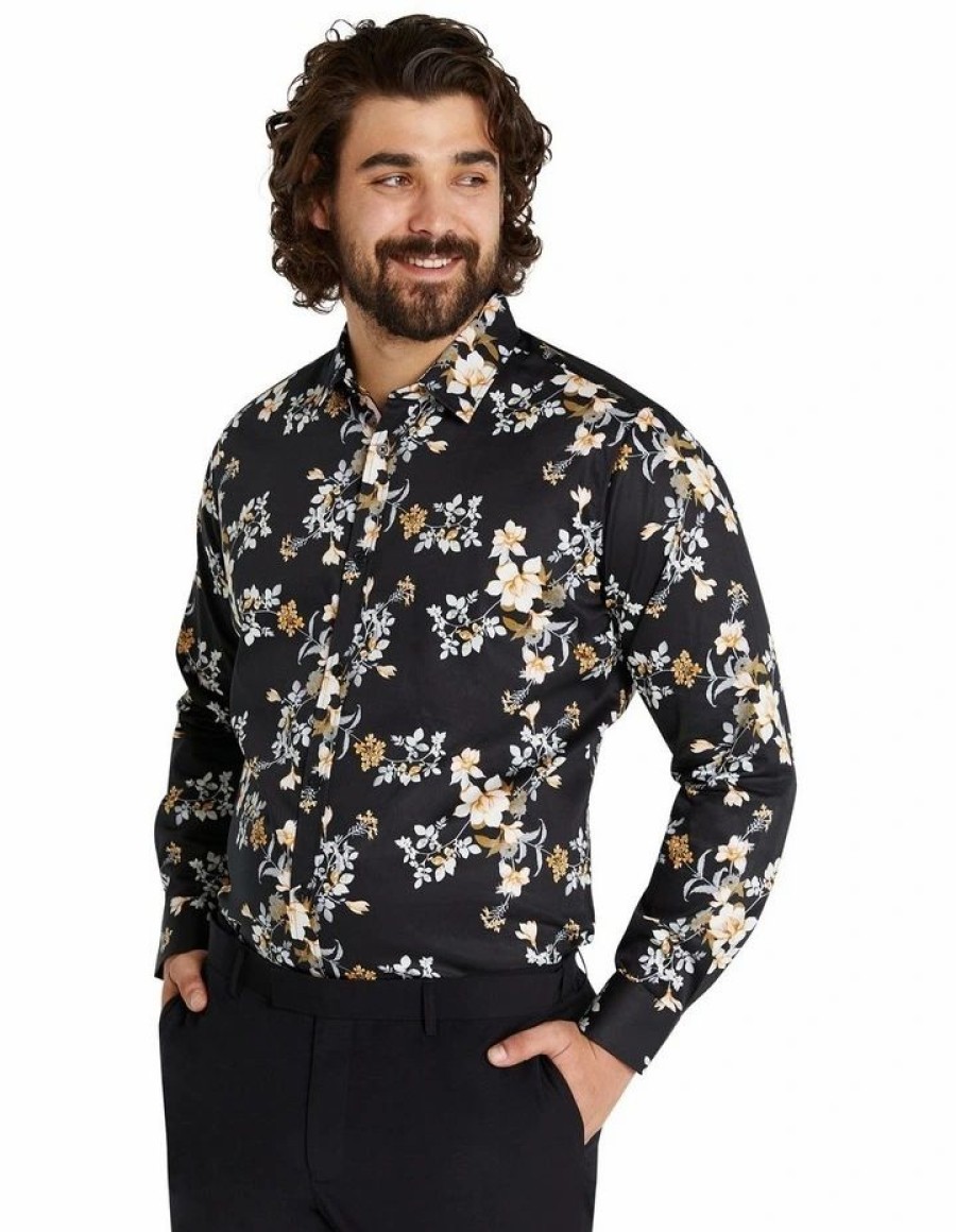 Big & Tall * | Johnny Bigg Less Expensive Miles Floral Print Shirt In Black