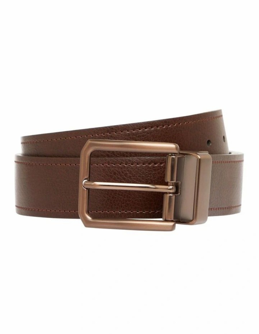 Accessories * | Johnny Bigg Official Eden Textured Reversible Prong Belt In Brown Chocolate