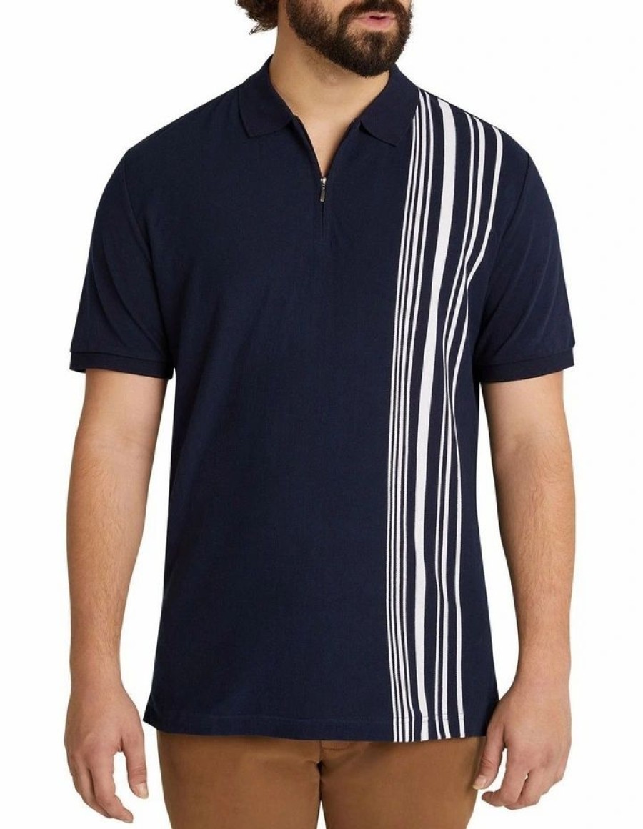 Clothing * | Johnny Bigg Clearance Reagan Vertical Stripe Polo In Navy