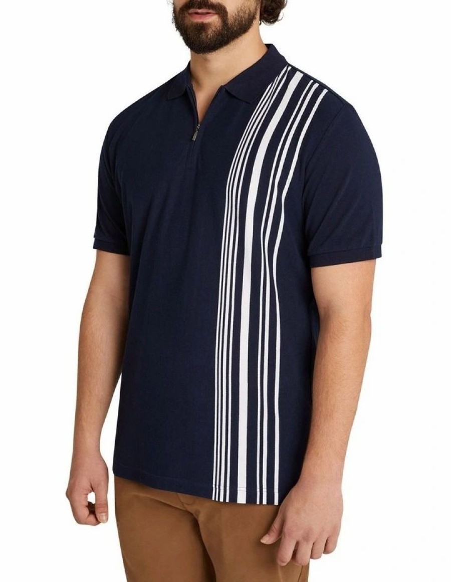 Clothing * | Johnny Bigg Clearance Reagan Vertical Stripe Polo In Navy