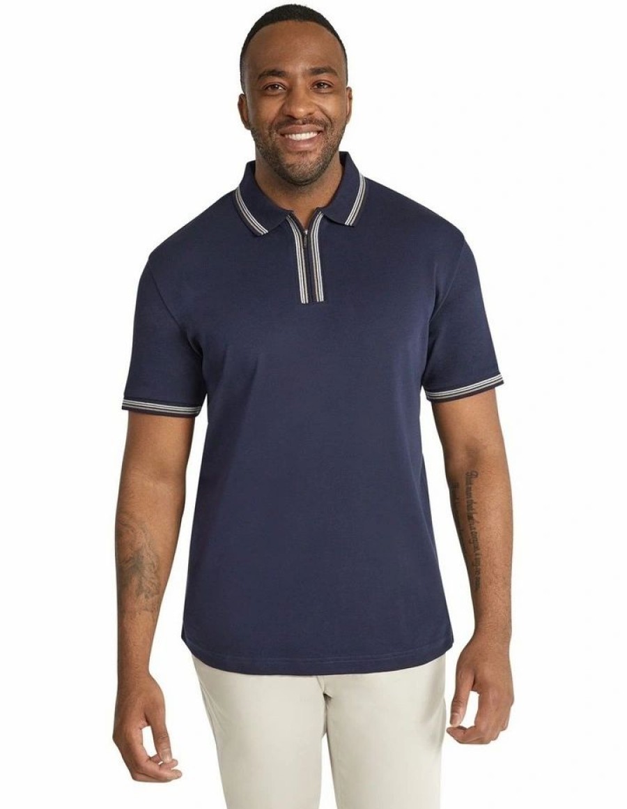 Clothing * | Johnny Bigg New Phoenix Zip Neck Polo In Navy