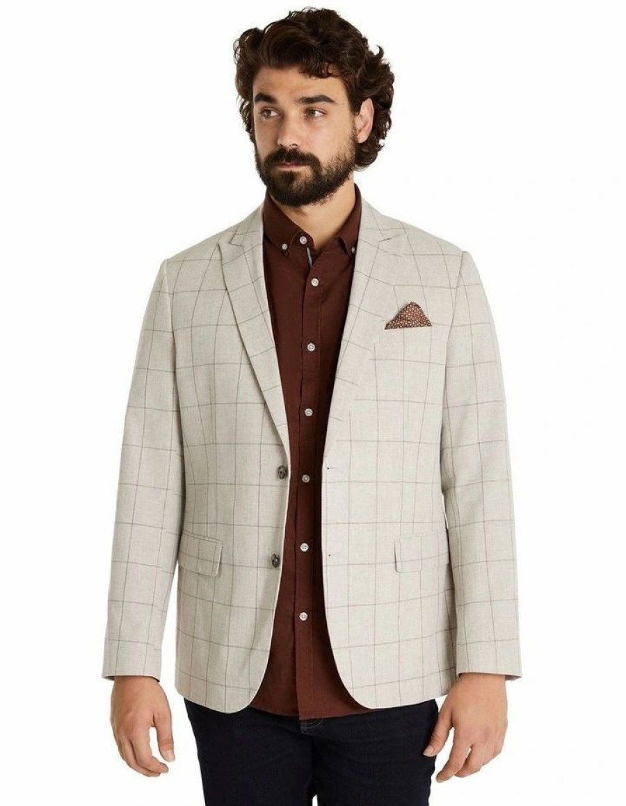 Big & Tall * | Johnny Bigg Official Zane Check Linen Blend Blazer In Grey Pale Grey