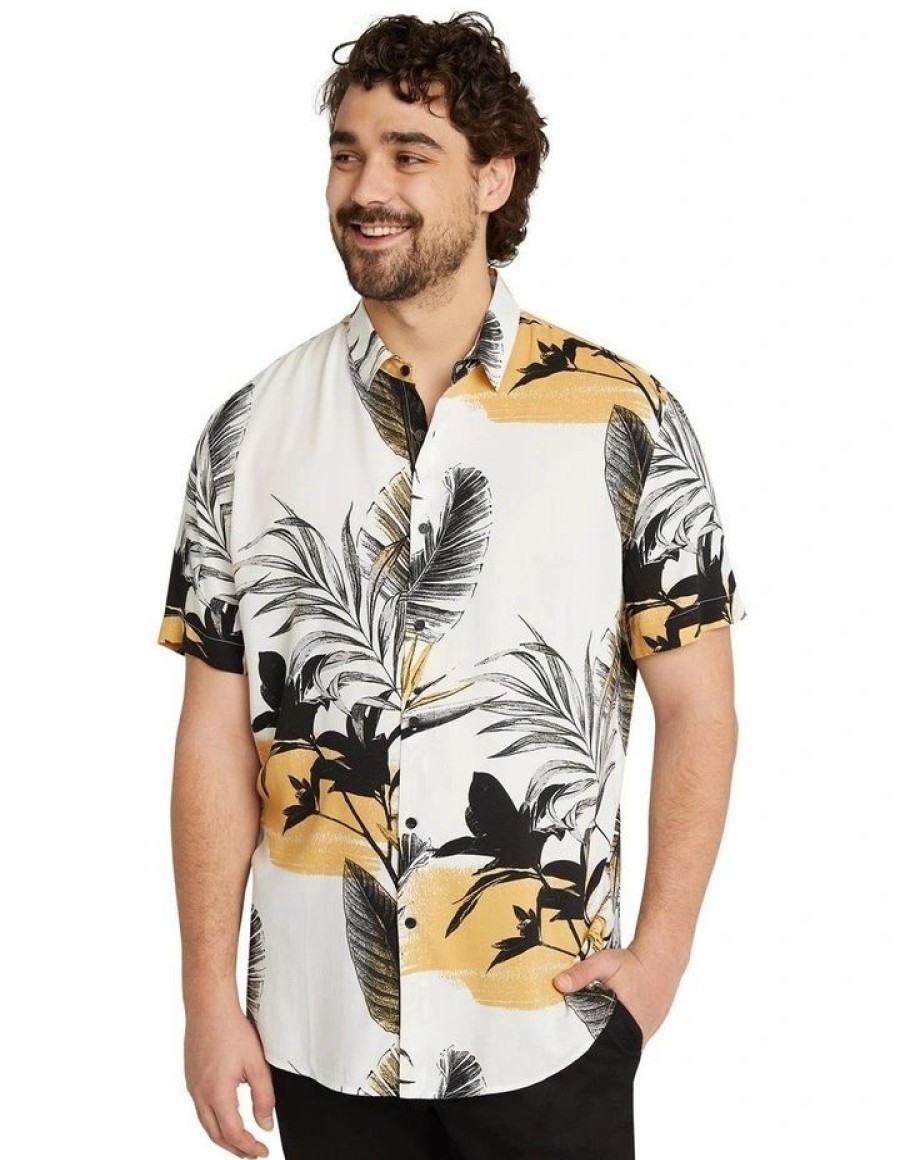 Big & Tall * | Johnny Bigg Outlet Sale Griffen Leaf Print Shirt In White