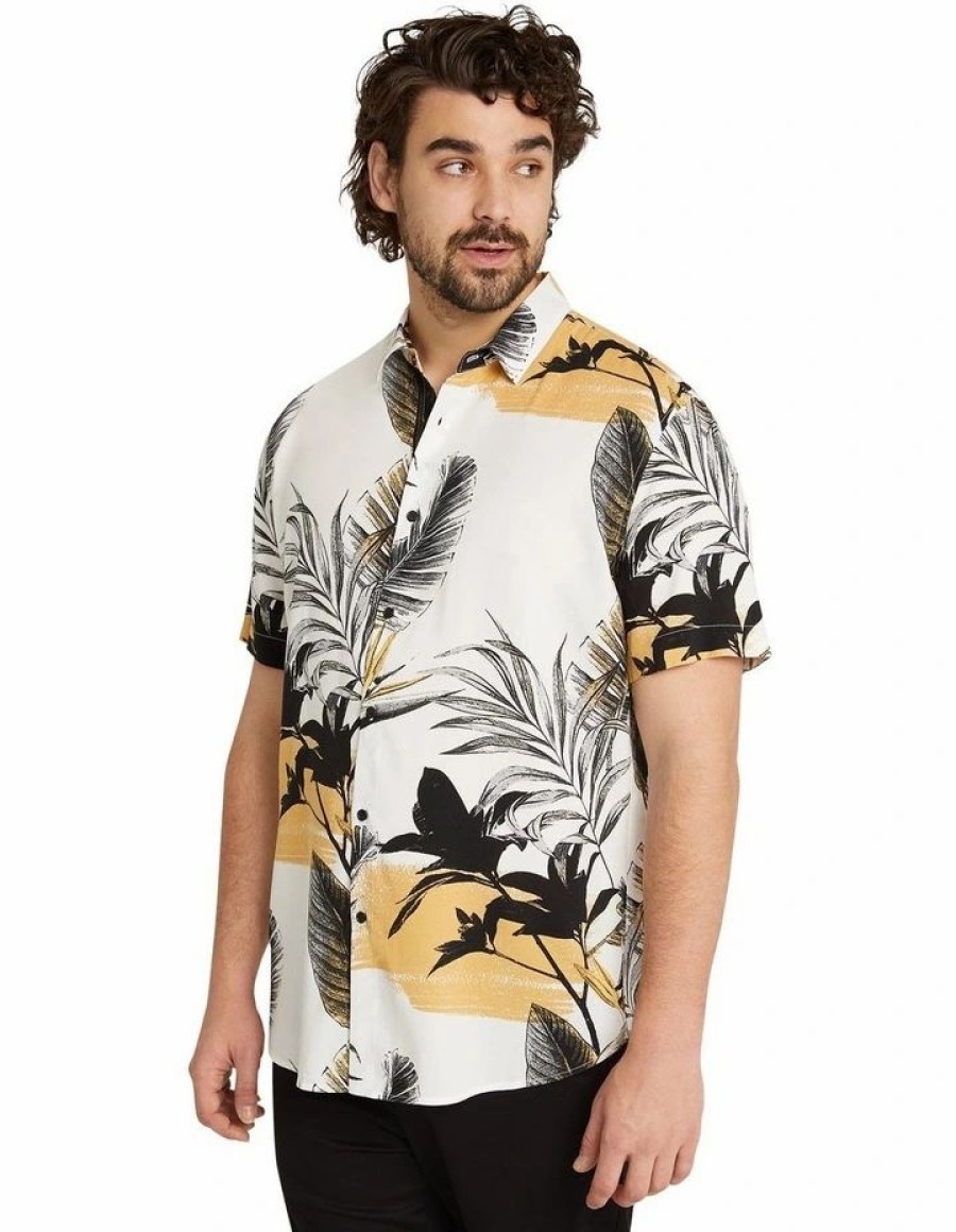 Big & Tall * | Johnny Bigg Outlet Sale Griffen Leaf Print Shirt In White