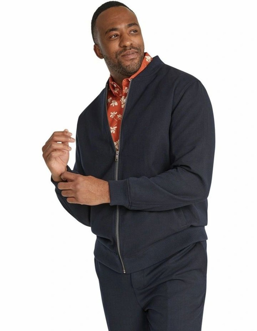 Big & Tall * | Johnny Bigg New Threads Davis Smart Zip Thru Bomber In Blue Navy