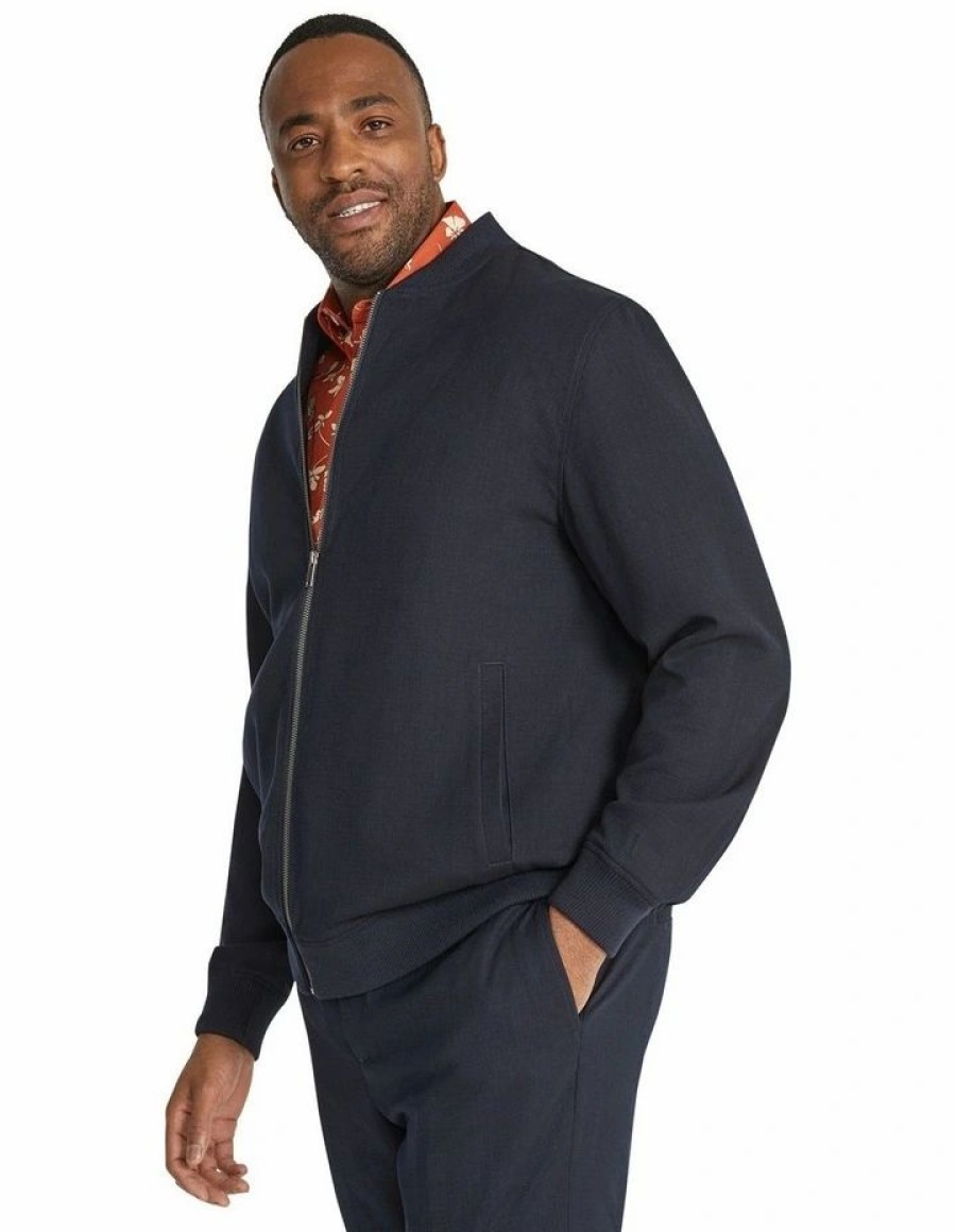 Big & Tall * | Johnny Bigg New Threads Davis Smart Zip Thru Bomber In Blue Navy