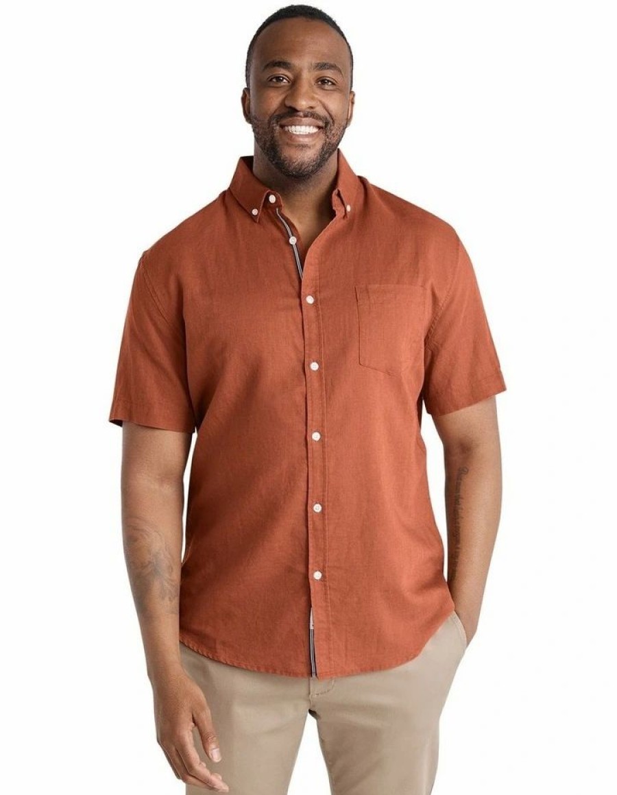 Big & Tall * | Johnny Bigg Clearance Fresno Linen Blend Shirt In Brick Burnt Oran