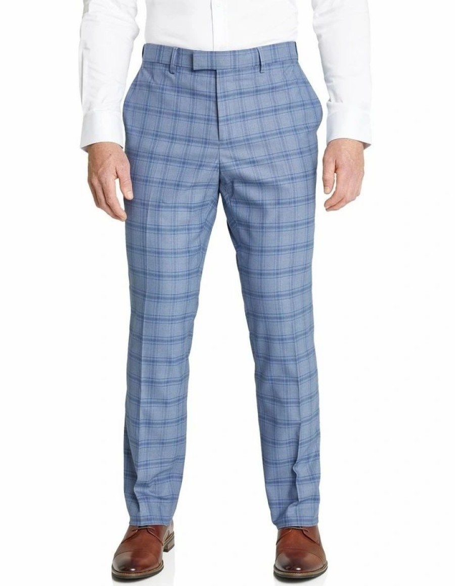 Suiting & Occasionwear * | Johnny Bigg Hot Sell The Silvio Check Stretch Elastic Dress Pant Blue Sky