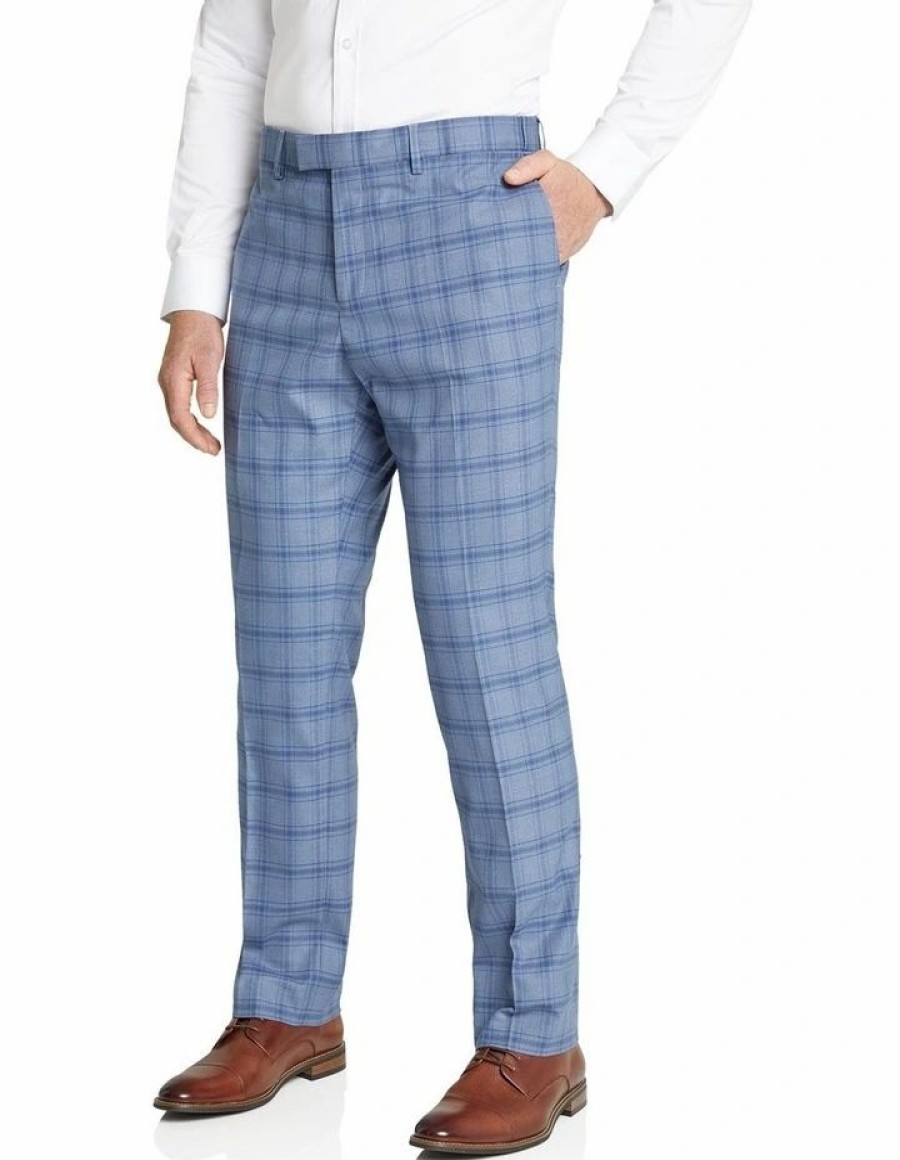 Suiting & Occasionwear * | Johnny Bigg Hot Sell The Silvio Check Stretch Elastic Dress Pant Blue Sky